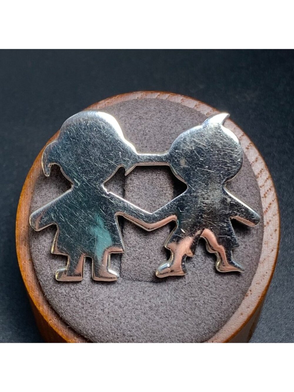 Siblings Boy Girl Mother's Mom Brooch Sterling Silver 925 Size 1.25"